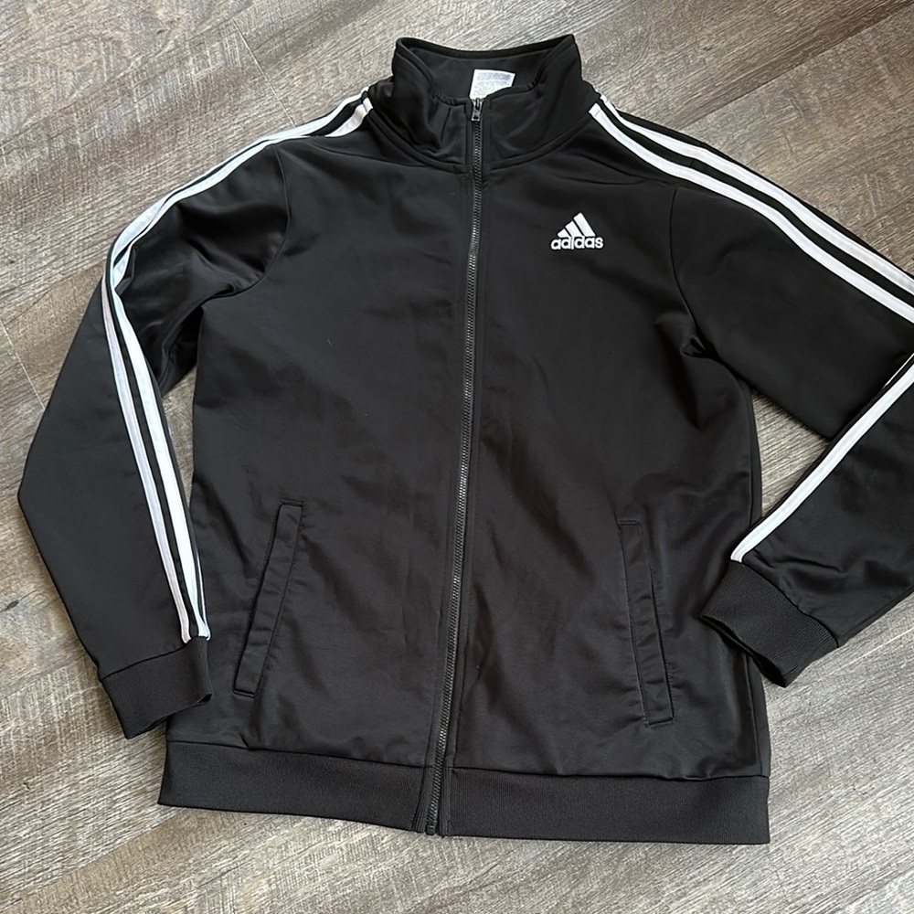 Adidas Black and White Track Jacket with Signature Stripes